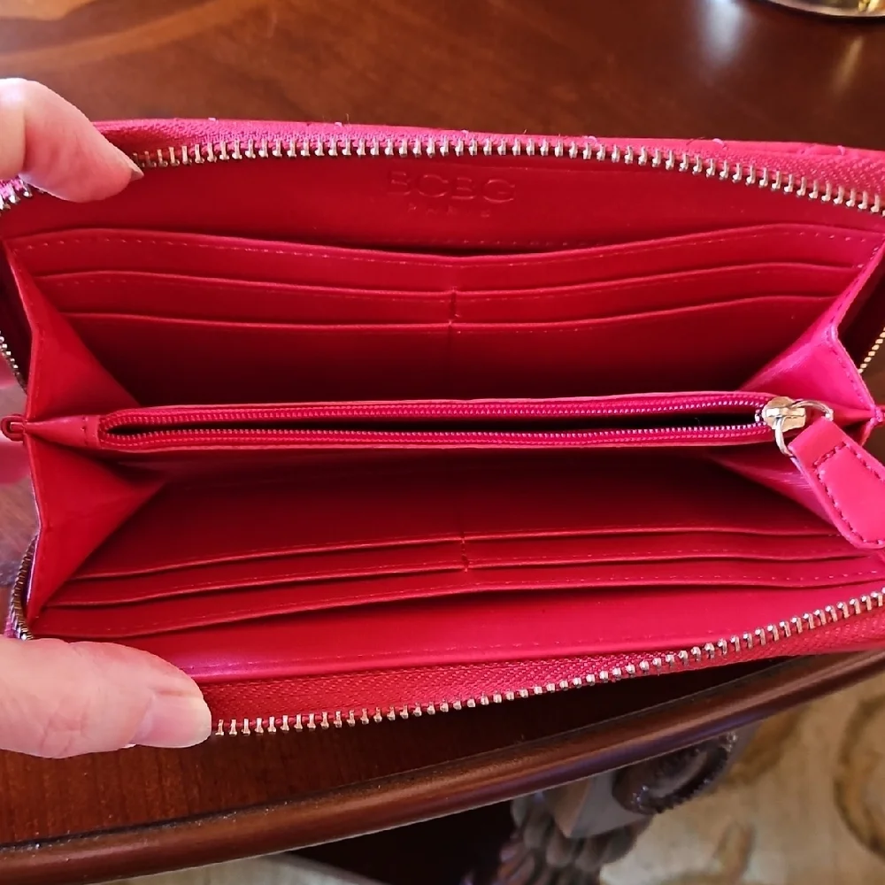 BCBG Paris Red Quilted Zip Around Continental Wallet - GUC